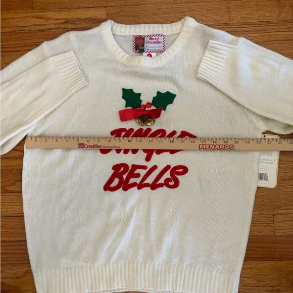 Great Christmas Sweater Women’s Large White (Ivory) Jingle Bells Holiday Top NWT - Picture 7 of 8